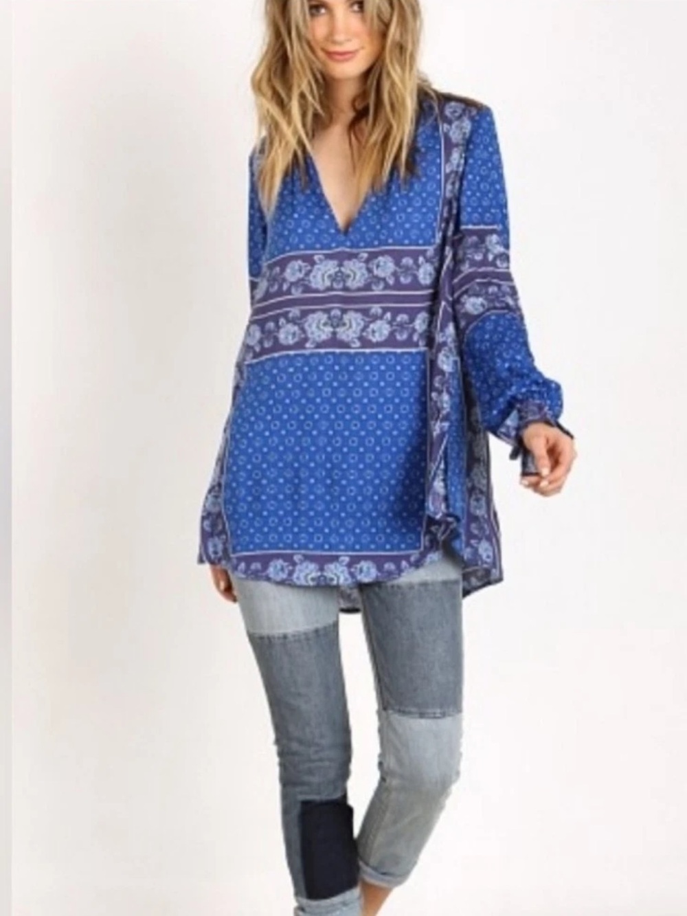 Free People Changing Times Tunic in Blue/Purple Paisley EUC Small